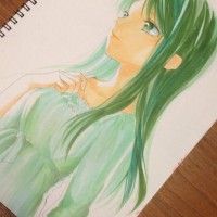 Dessin d'une fille de Ruri Miyahara avec une prédominance de vert