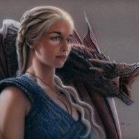 Dessin #Daenerys et Drogon en aérographie et crayons de couleurs par Michael Calendra