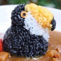 plat kawaii riz curry oiseau
