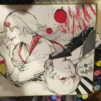 #Dessin sur #Shikishi de #SuiIshida l'auteur de #TokyoGhoul #Feutres #Copic #Mangaka #Colorisation