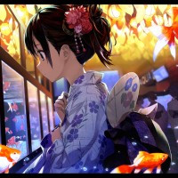 #Fille #Kimono #Yukata poisson koi #Dessin oran #Manga