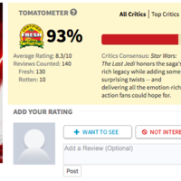 Les 1ère critiques de @StarWarsFR #LesDerniersJedi sont très bonnes. Le  films obtient un score de 93%. Vous pouvez lire notre critique ic... [lire la suite]