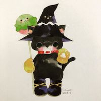#Dessin #Halloween #Chat #Sorcier #Kawaii - Artist : くぼもと ひろみ - twitter : @Hiromikubomoto #Animaux