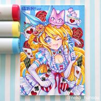 #Dessin #Manga #AliceAuxPaysDesMerveilles au #Feutre #Copic - Artiste : 猫扮装 - Twitter : @neko_hunsou