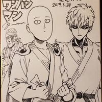 dessin sur shikishi One Punch Man mangaka Yusuke Murata