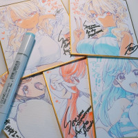 Dessin sur Shikishi feutre Copic Sketch par Nariie Shinichiro mangaka See You Tomorrow at the Food Court