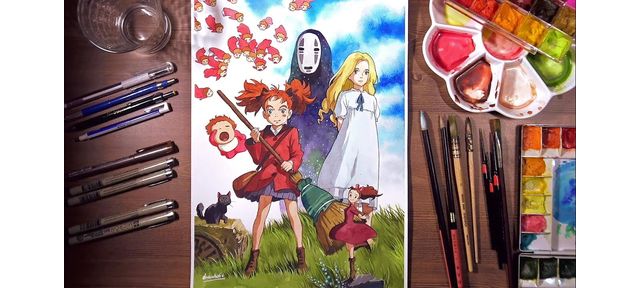 dessin-aquarelle-mary-et-ses-amis-ghibli-ponyo-marnie-arrietty-kaonashi-