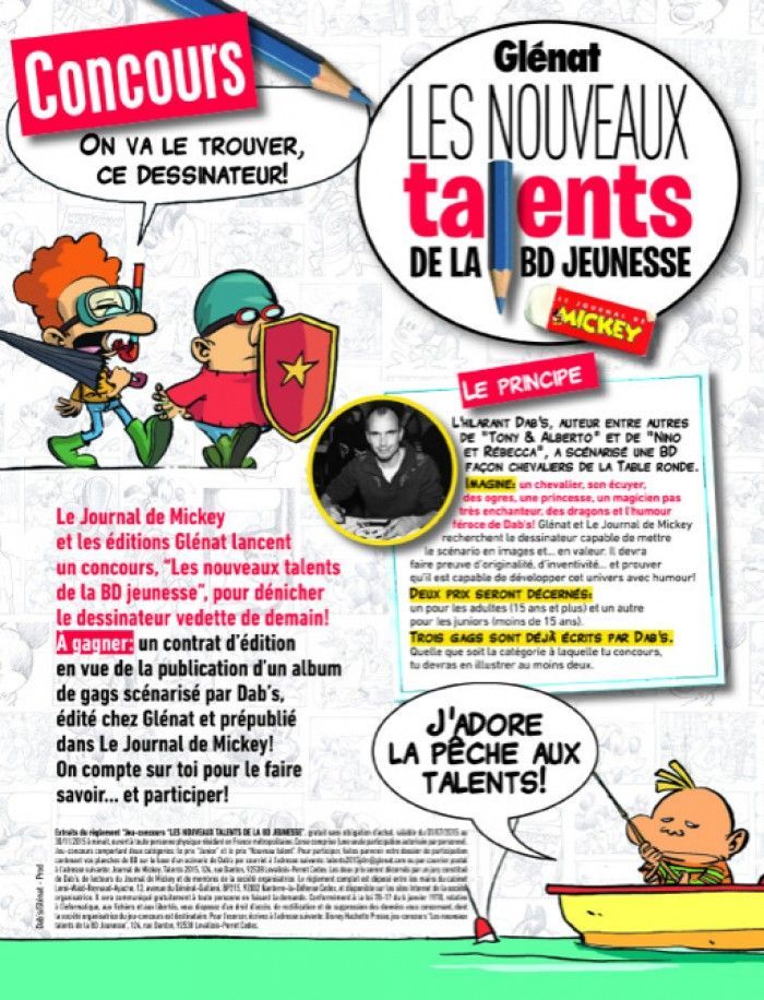 Concours Les Nouveaux Talents de La BD Jeunesse avec les éditions Glénat et Le Journal De Mickey