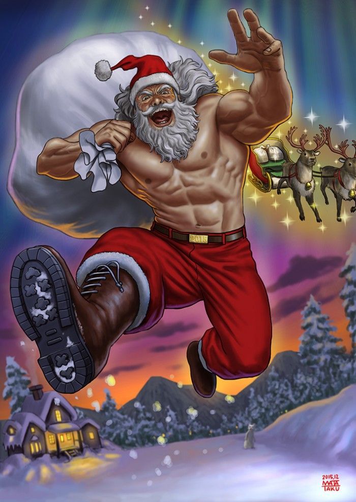 Dessins humour : Le Père Noël tout en muscle arrive comme chaque année !