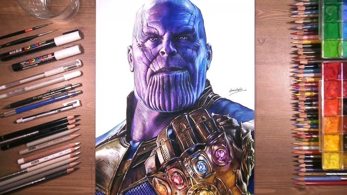 Avengers: Infinity War : Dessin de Thanos aux crayons de couleurs par Drawholic