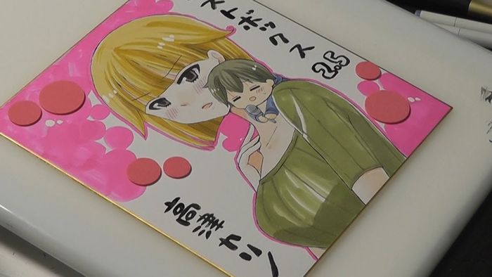 Dessin sur shikishi Dust Box 2.5 par la mangaka Takatsu Karino